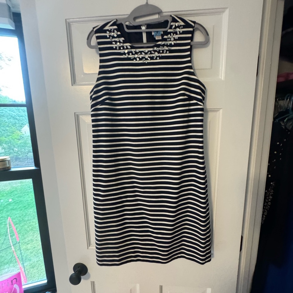J. Crew Navy and White Striped Midi Dress